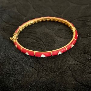 Gold plated red enamel bracelet with white hearts